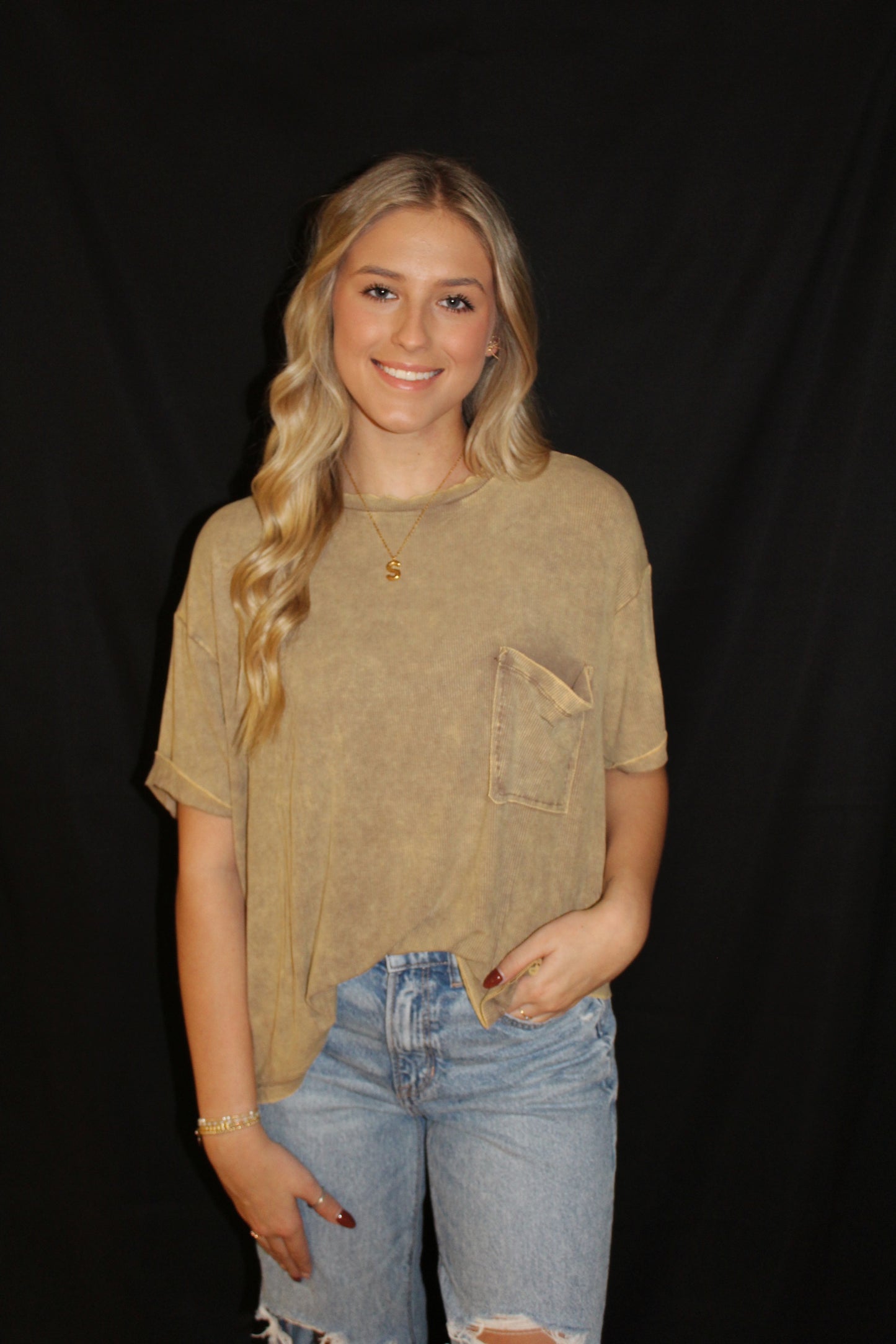 Ribbed Cuffed Short Sleeve Shirt