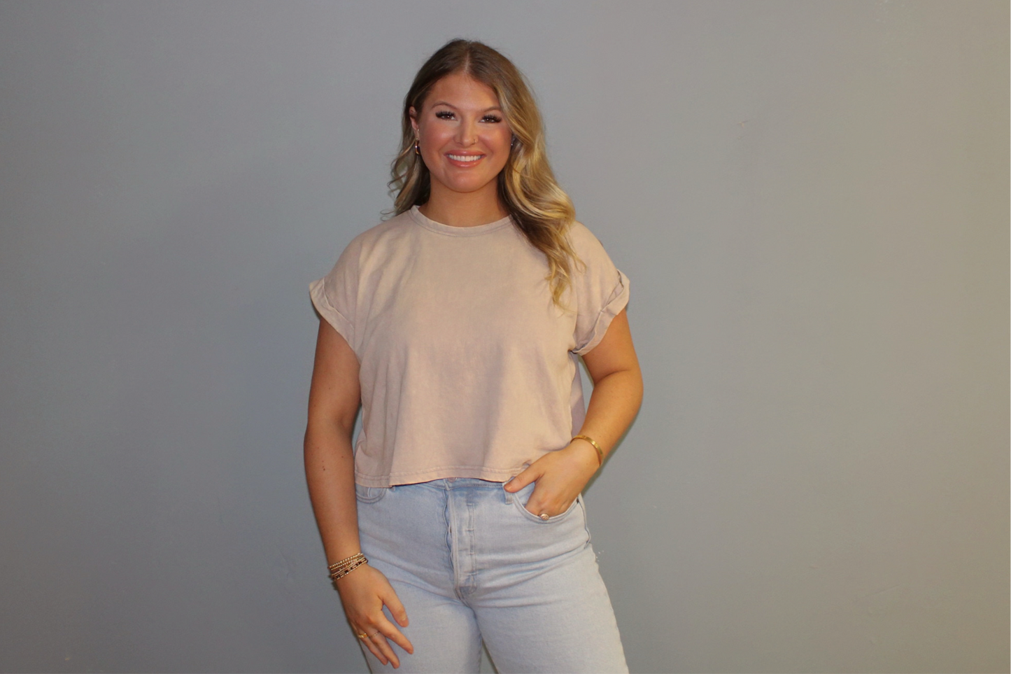 Mocha Folded Sleeve Top
