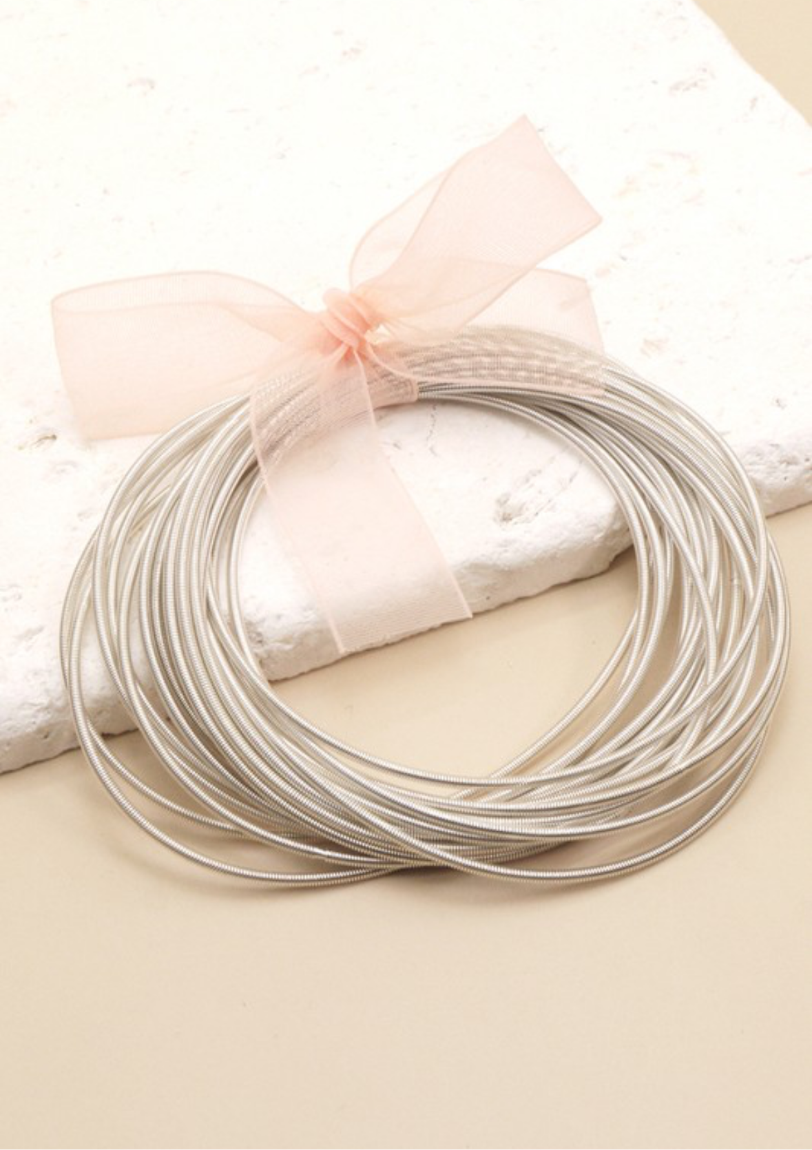 Thin Guitar String Bangles — Silver