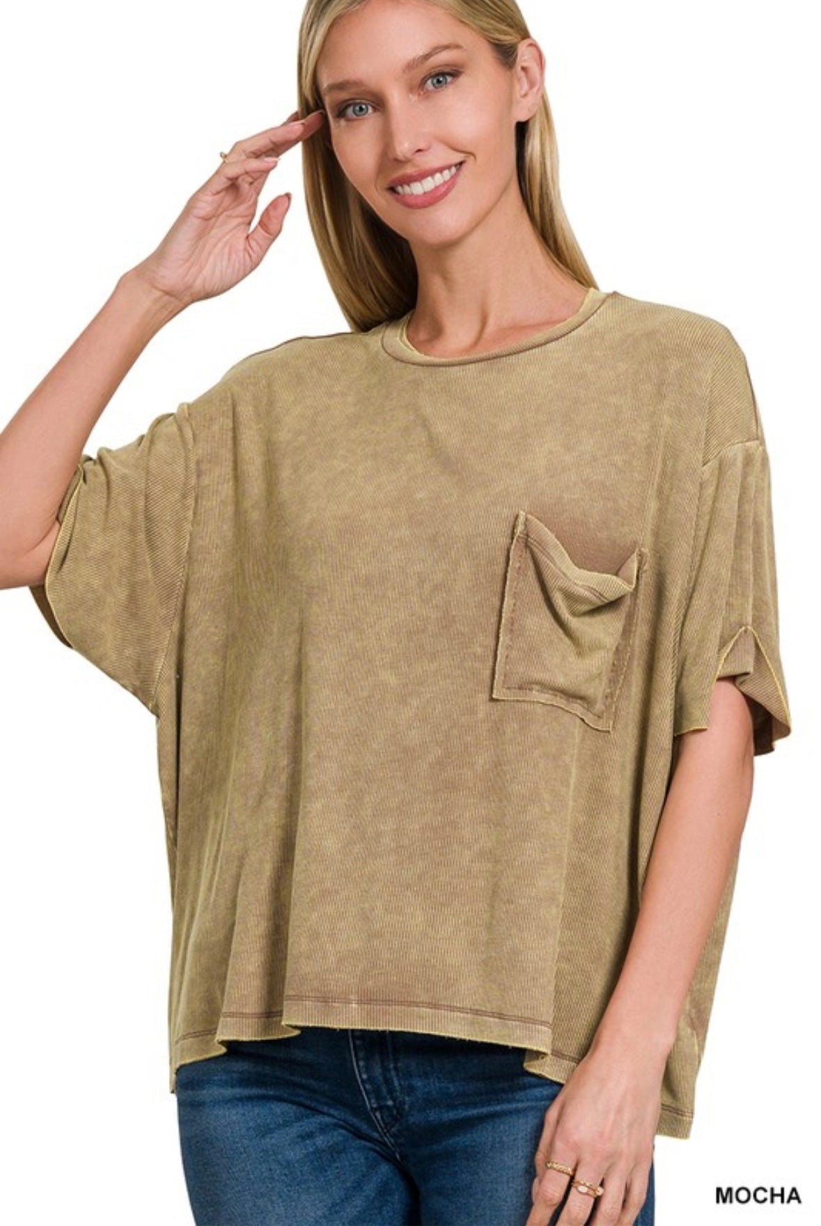 Ribbed Cuffed Short Sleeve Shirt