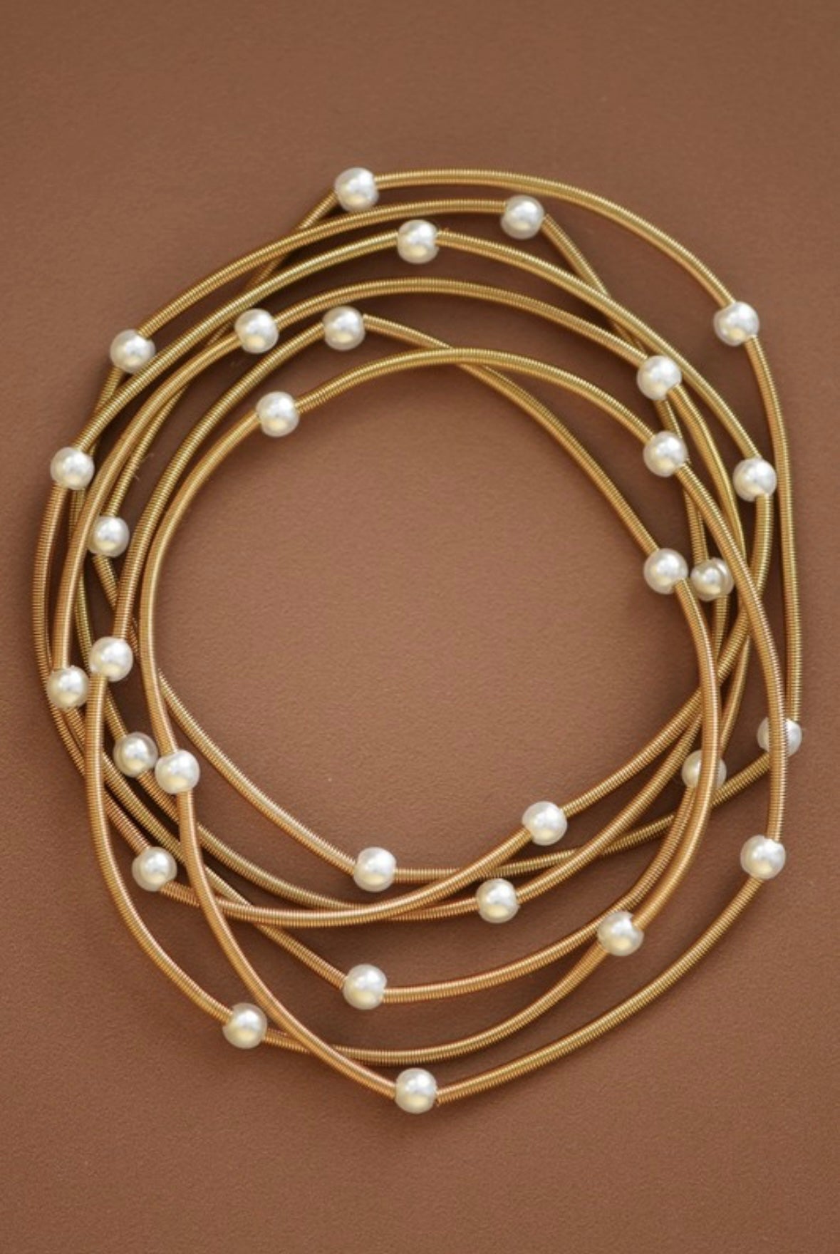 Thin Guitar Bangles with Pearls — Gold