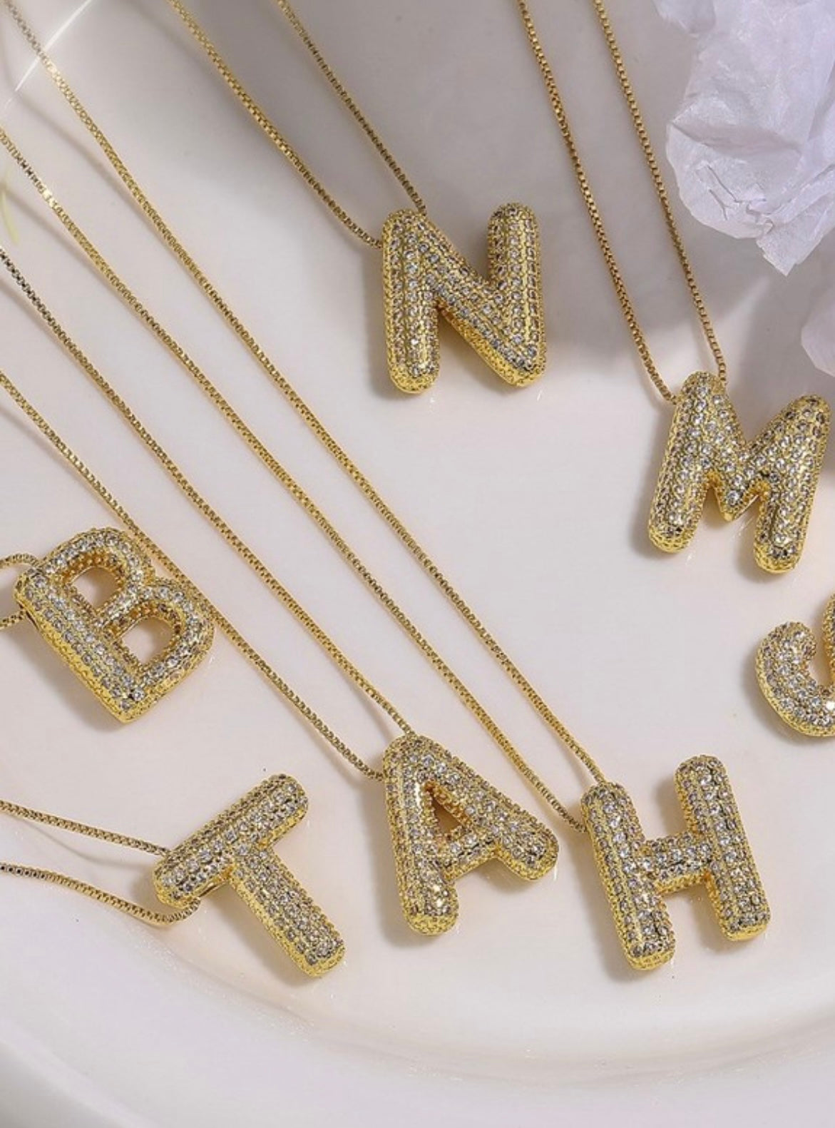 Gold Rhinestone Bubble Letter Necklace