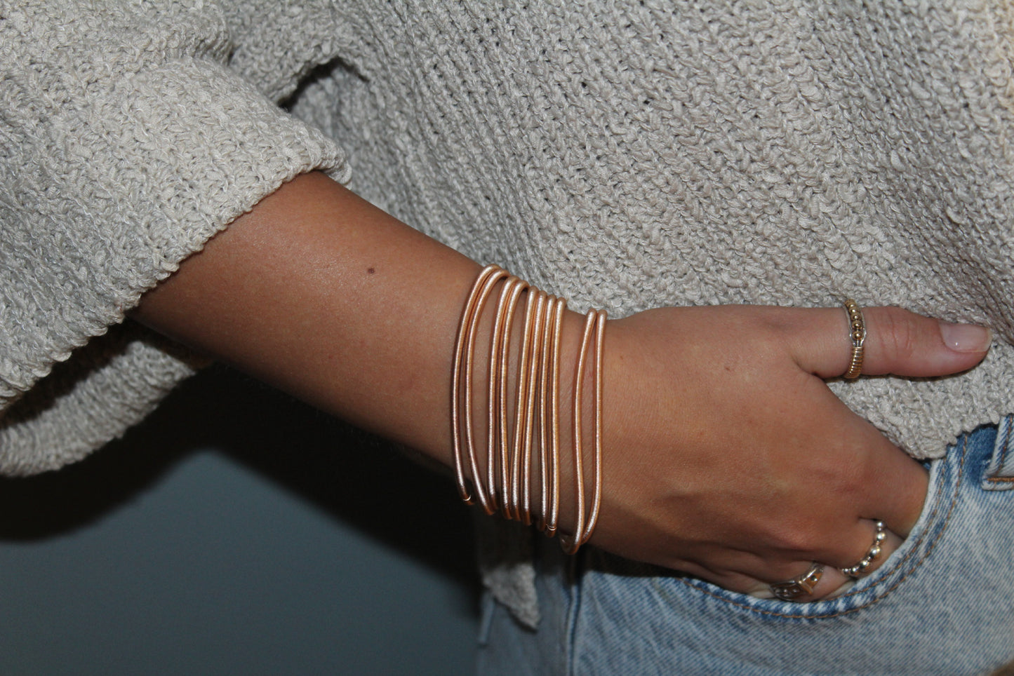 Thick Guitar String Bangles — Rose Gold