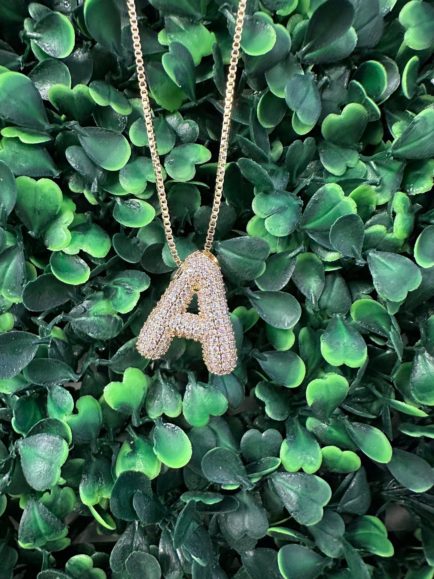 Gold Rhinestone Bubble Letter Necklace