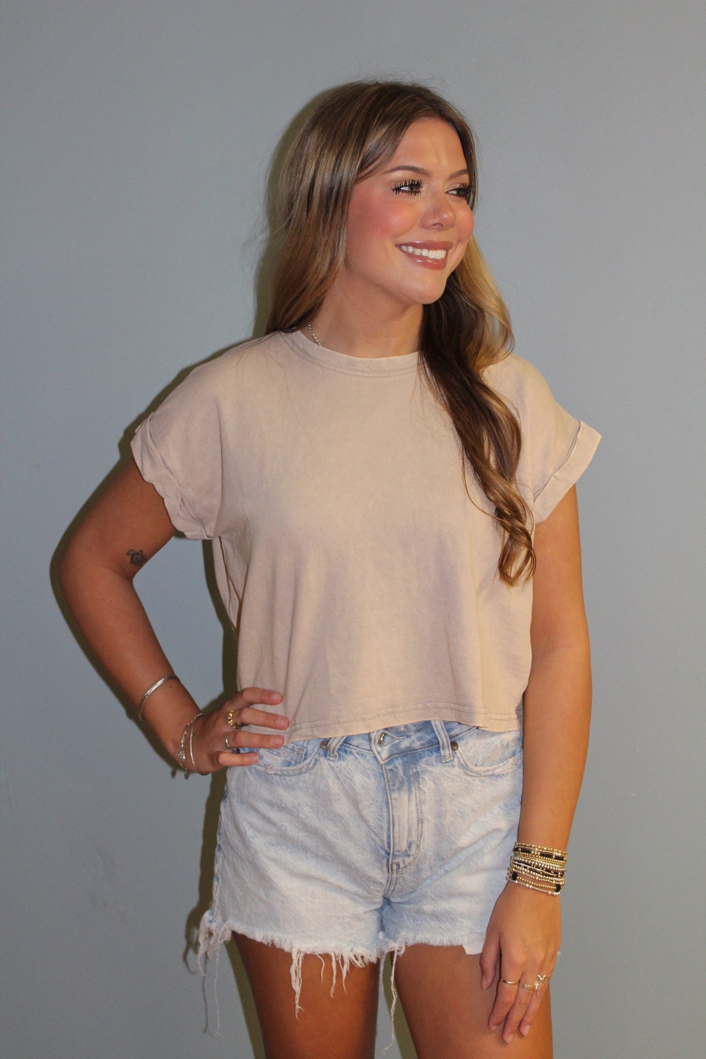 Mocha Folded Sleeve Top