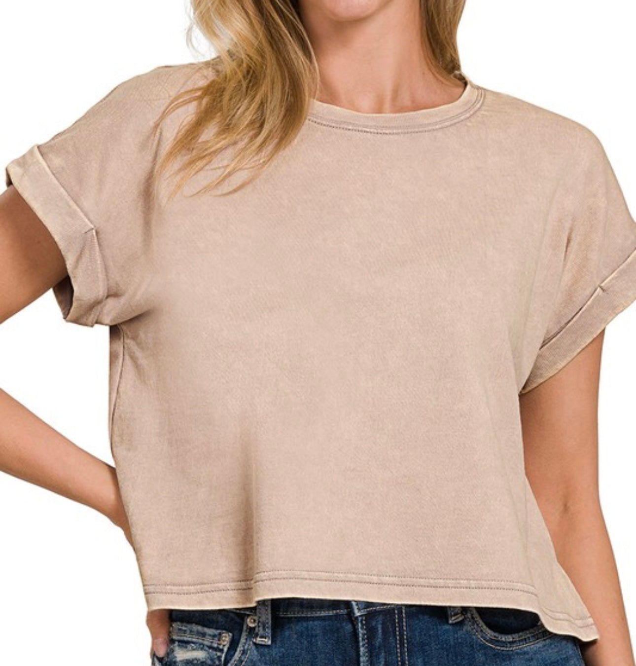 Mocha Folded Sleeve Top