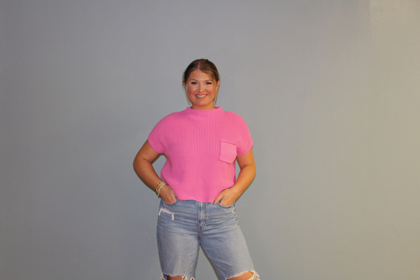 Pink Mock Neck Sweater