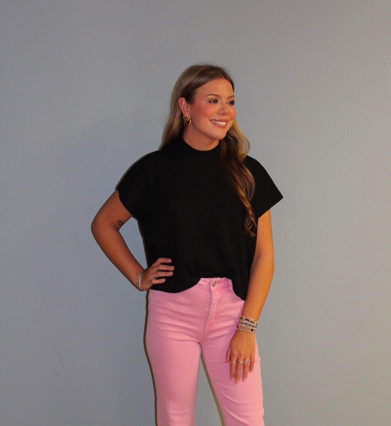 Black Mock Neck Ribbed Top