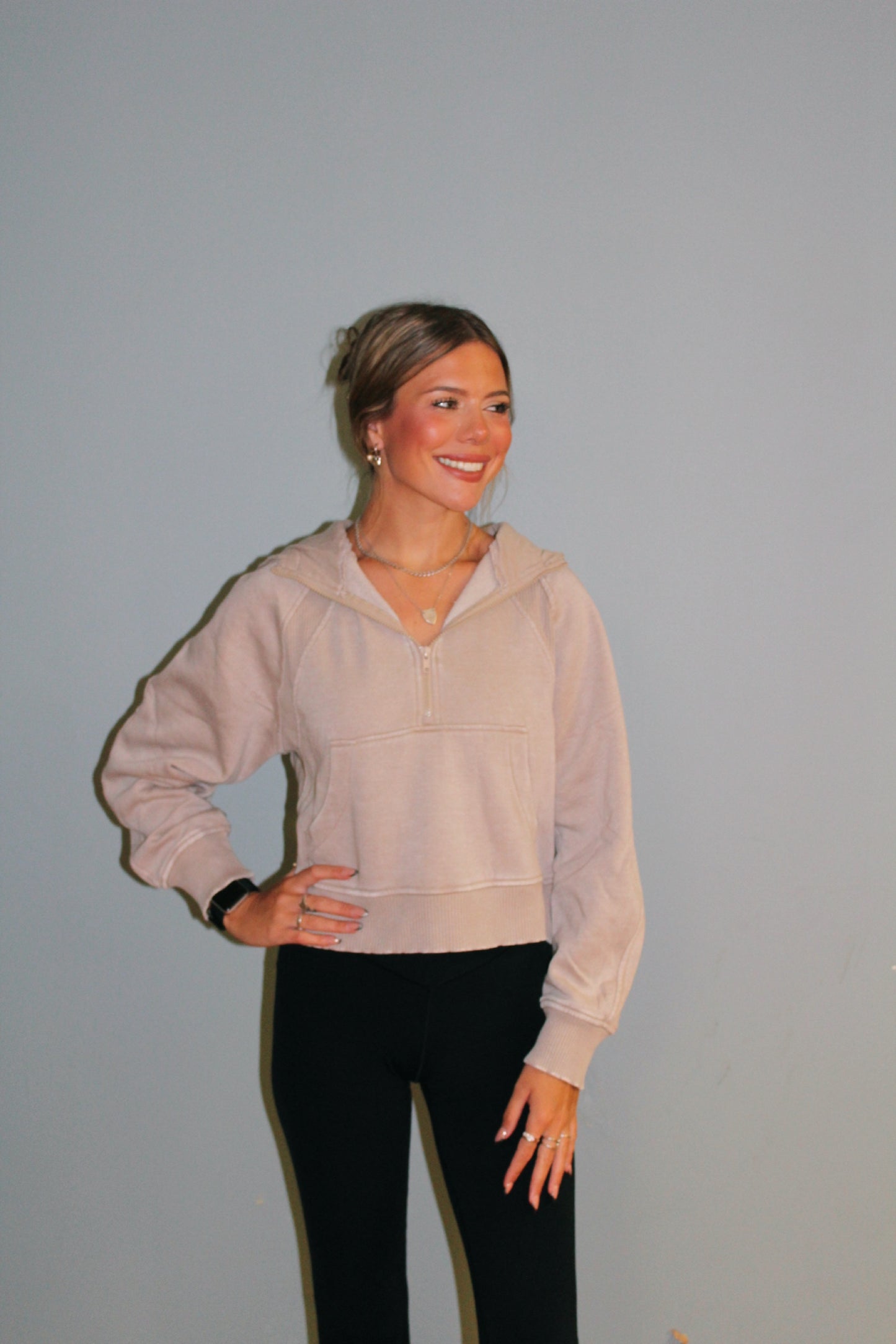 Mocha Half Zip Fleece Hoodie