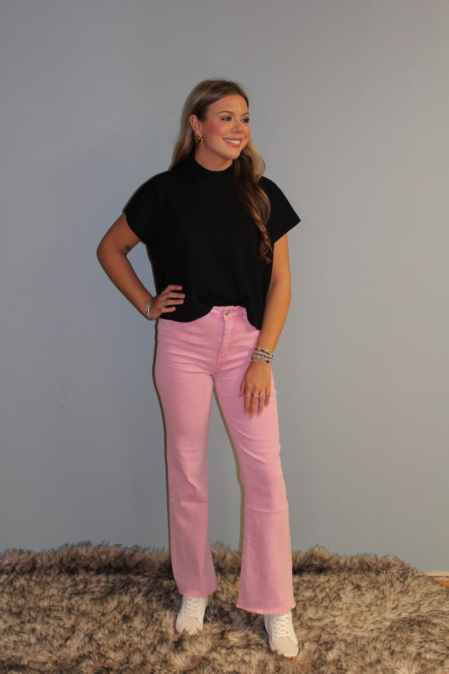 Pink Acid Wash Frayed Jeans