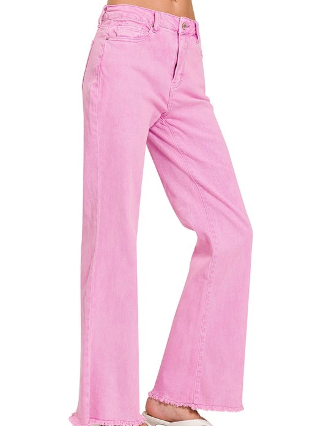 Pink Acid Wash Frayed Jeans