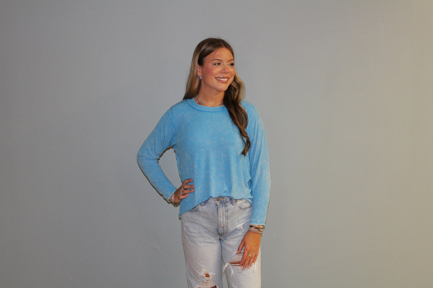 Blue Acid Wash Long Sleeve
